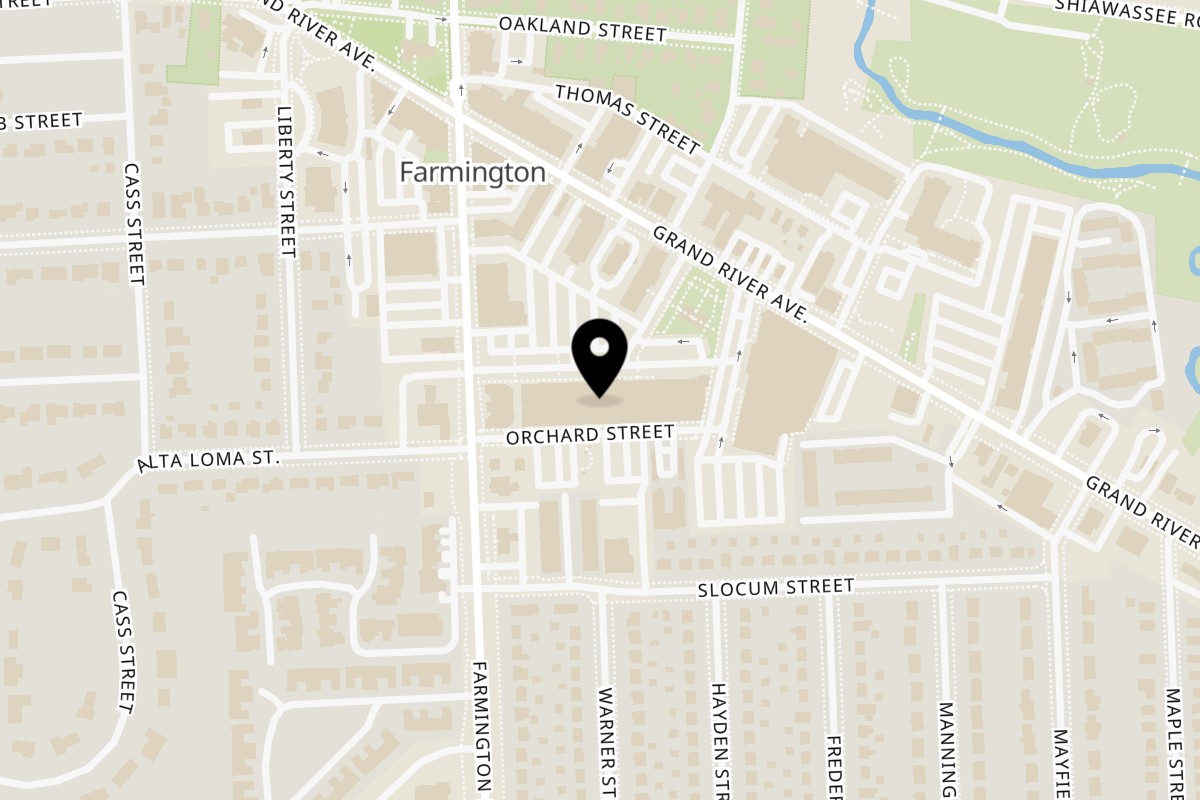 Map showing the location of Masa | Mexican Street Food on 23310 Farmington Rd in Farmington